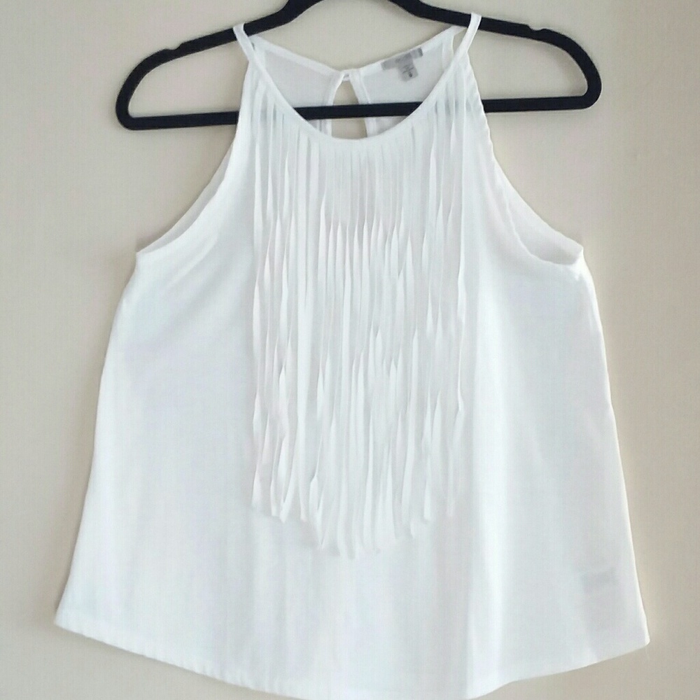 Anthropologie Fringe Tank Top White